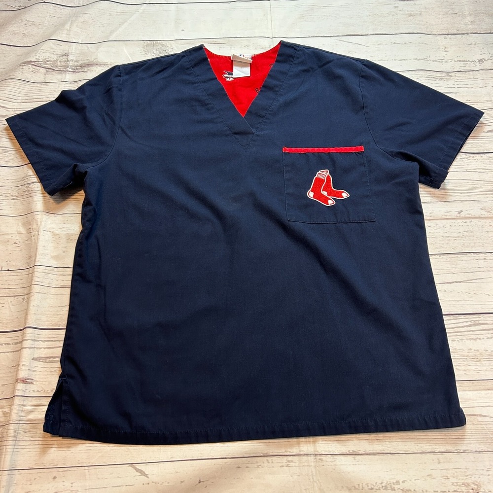 Boston Red Sox MLB Genuine Merchandise Blue‎ Medical Scrub Top Men's Small